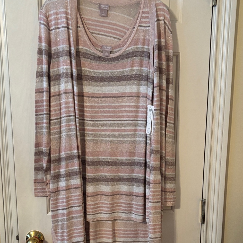Chico's Striped Top and Cardigan Set.